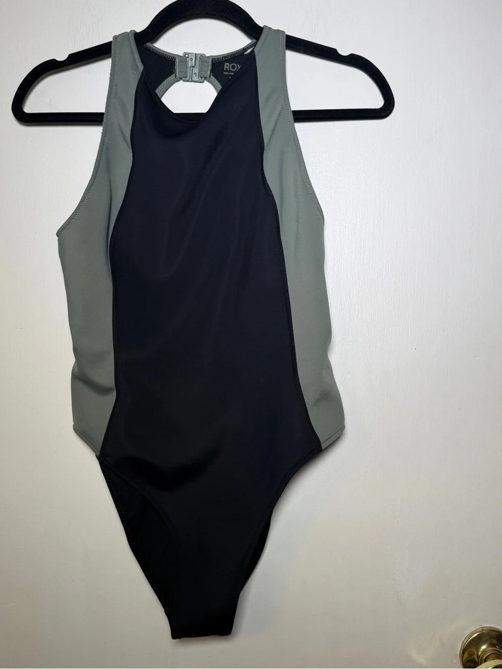 Roxy Women's Black & Olive High Neck One-Piece Swimsuit Y2K Medium (10)